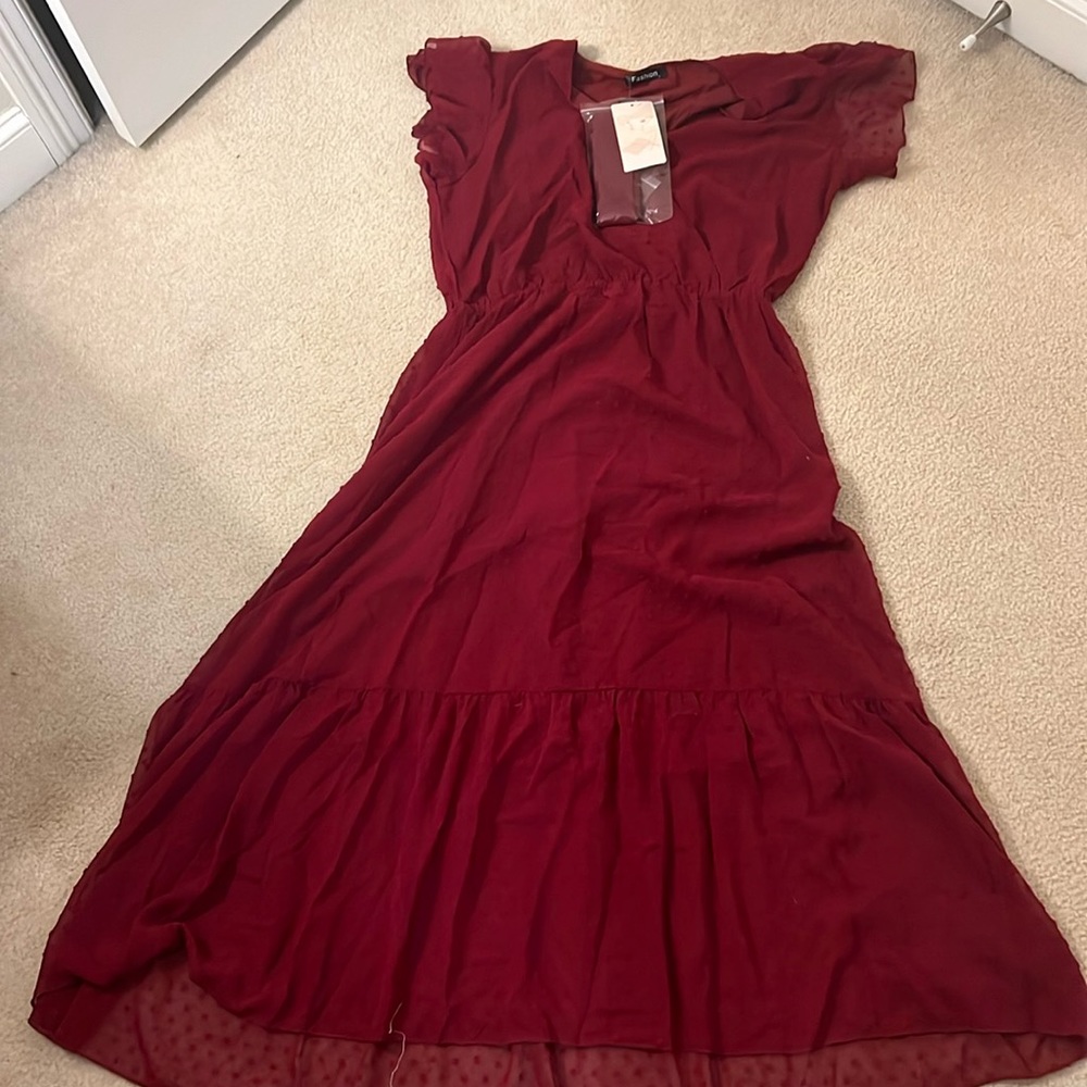Maroon red flowy dress